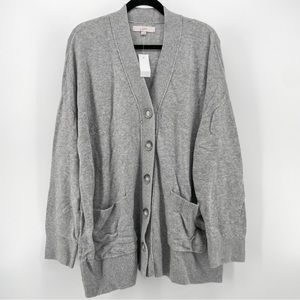 NEW Loft Women’s Buttoned Cardigan Silver Heather Gray Knit Casual XL